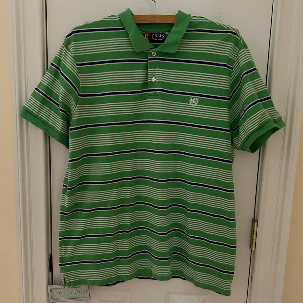 Chaps, Green, Striped Men's Polo Shirt, Size XL